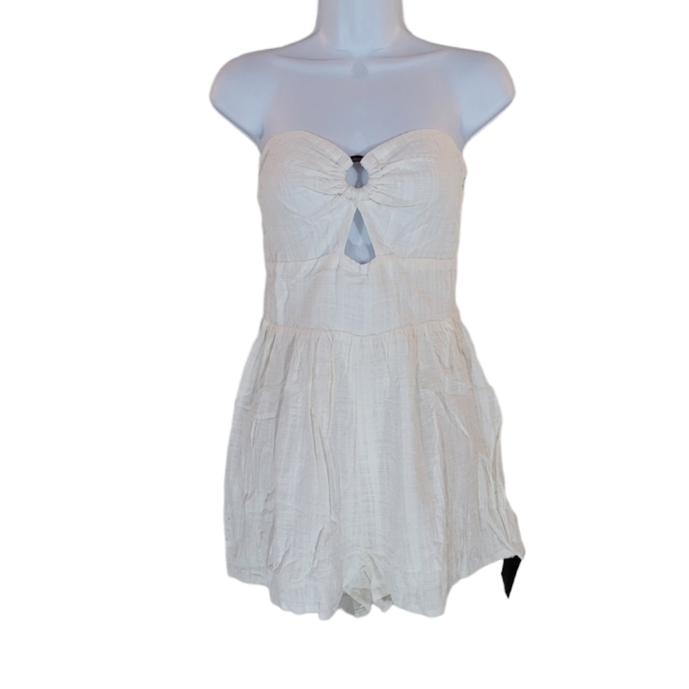 LULU'S White Days Of Bliss‎ Plaid Strapless Romper Size M